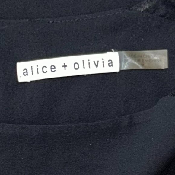 Alice + Olivia Silk Lace Detail Blouse Black S Designer Luxury Top - Picture 6 of 8